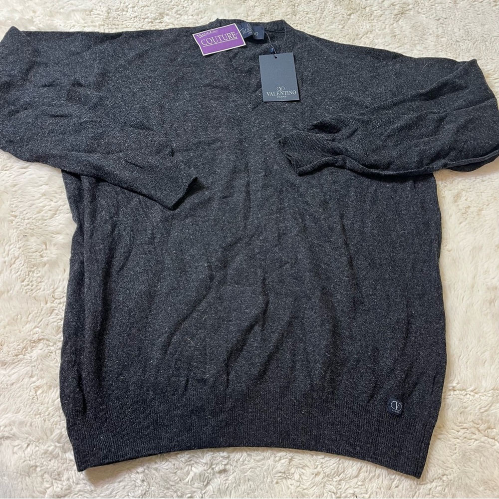Vtg Valentino Studio V Italy Wool V-neck Sweater Grey Size L New!